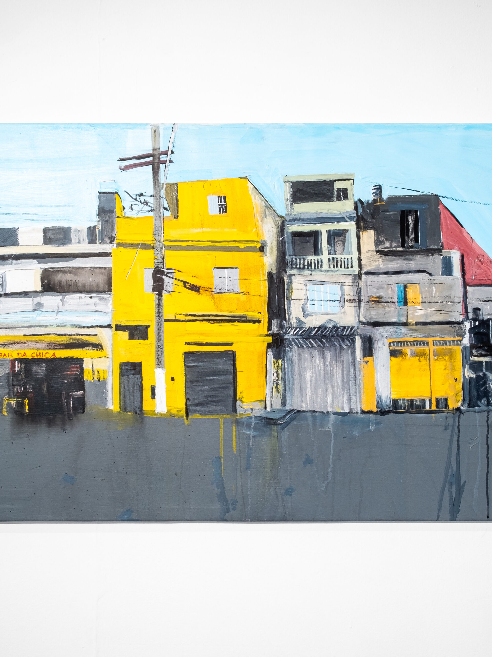 Brian Maguire, The House that Valdemar Built, 2023, acrylic on canvas; photograph by Marcin Lewandowski, courtesy of the artist and Triskel Arts Centre.