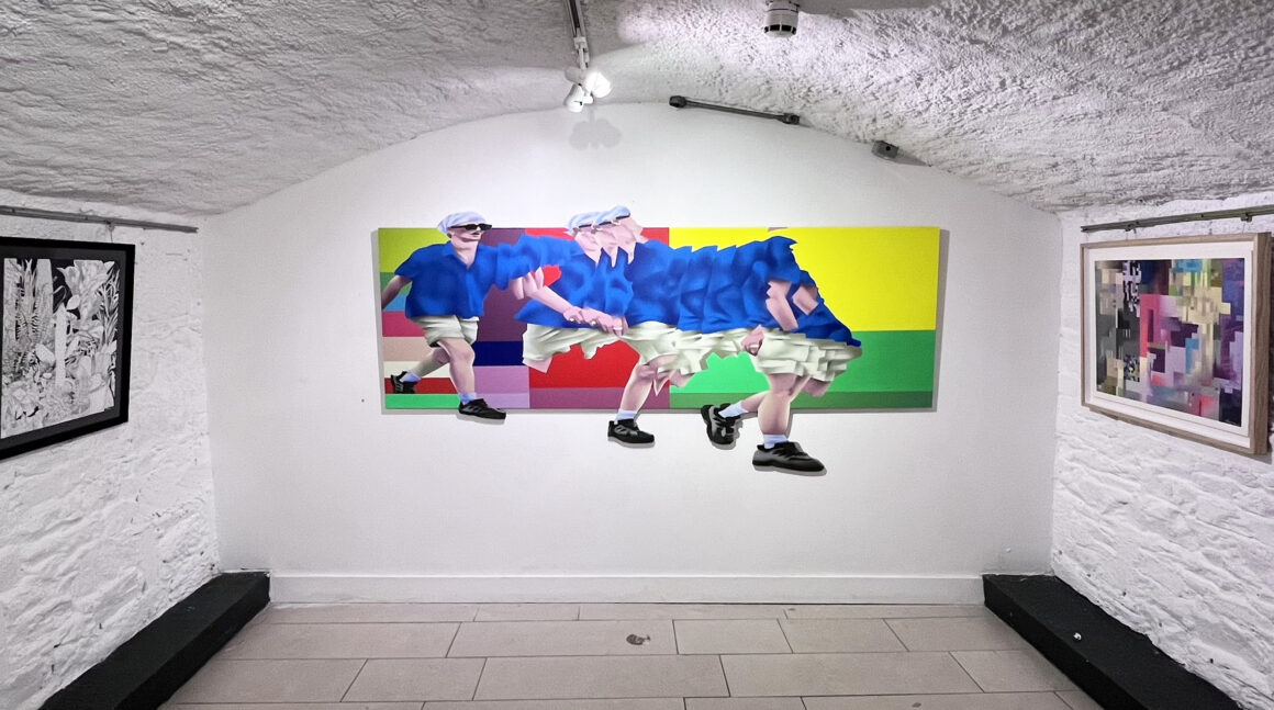 Omin, 'Stepping Out', 2023, Spray-paint on wood panel, photo by Omin, Basement Gallery, An Taín Arts Center.