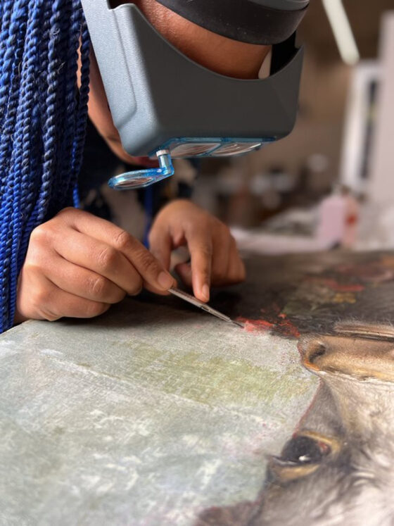 Abbie Vandivere Examines Areas Of Overpaint On The White Bull; image courtesy and copyright of the National Gallery of Ireland