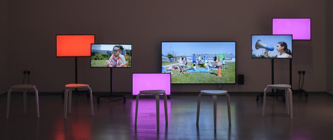 Yvonne McGuinness, Schoolyard, 2023, multi-channel installation; photographs by Ros Kavanagh, courtesy of the artist and Butler Gallery.