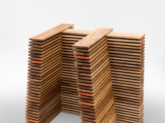 Corban Walker, Untitled (RESIST), 2025, ash wood and tung oil, 76.8 x 66 x 53.5 cm, photo credit Roland Paschhoff