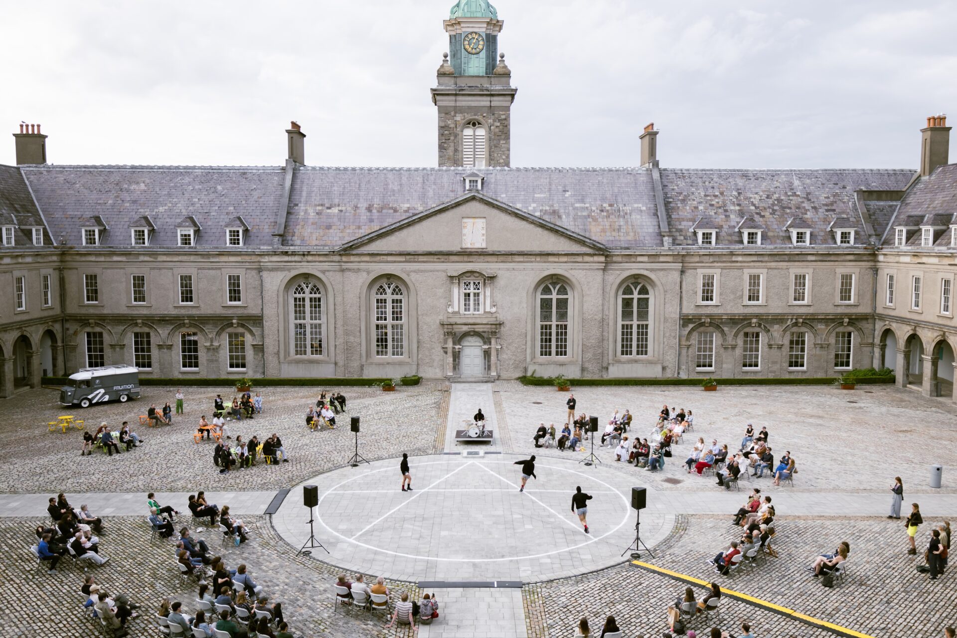 Eoghan Ryan, Circle A, 2024, performance, IMMA Courtyard, 26 July 2025; photograph by Pati Guimarães, courtesy of the artist and IMMA.