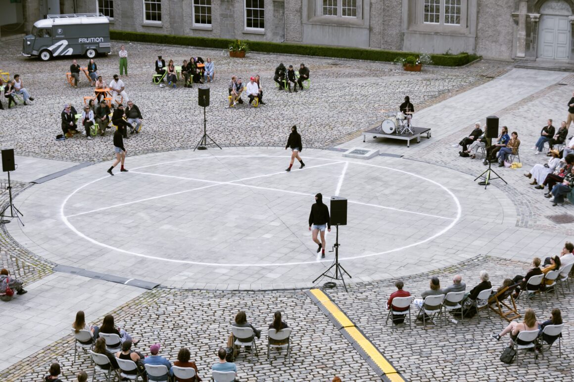 Eoghan Ryan, Circle A, 2024, performance, IMMA Courtyard, 26 July 2025; photograph by Pati Guimarães, courtesy of the artist and IMMA. 
