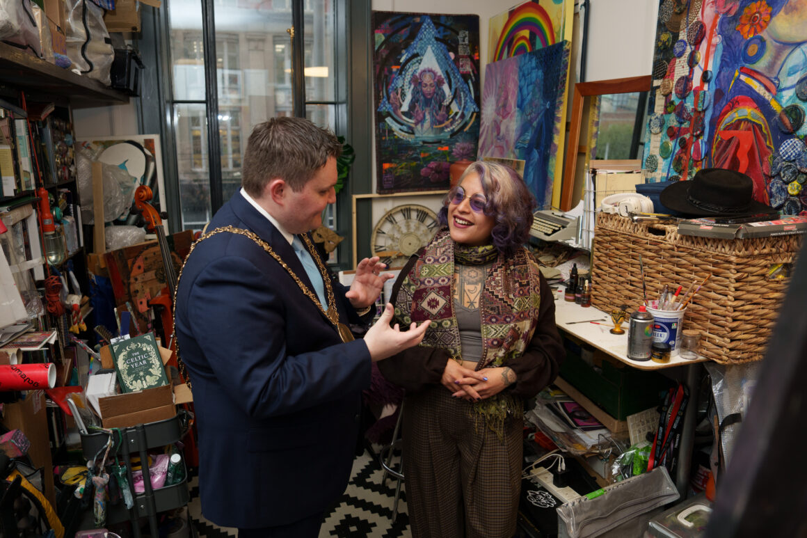 Kathrina Rupit and Lord Mayor of Dublin Daryl Barron; photograph by Fran Veale, image courtesy of The Hive.